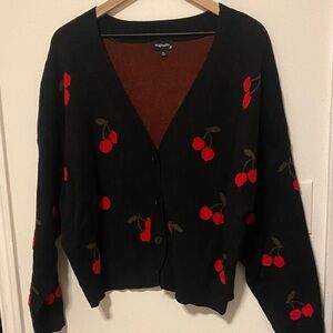 Cherry Patterned Black Cardigan